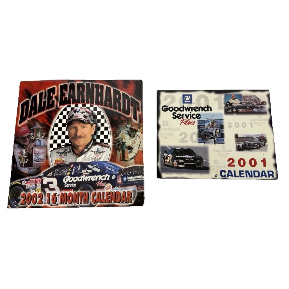 Lot of 2 Dale EArnhardt SR. #3 NASCAR 2001 and 2002 16 - Month Calendar 2 Sizes
